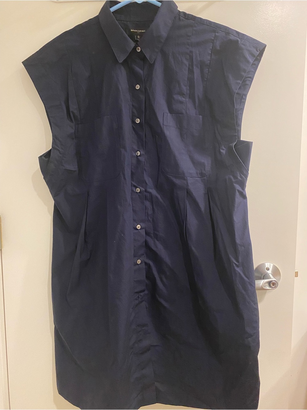 Banana Republic Navy Boxy Shoulder Button-Front Shirt Dress
